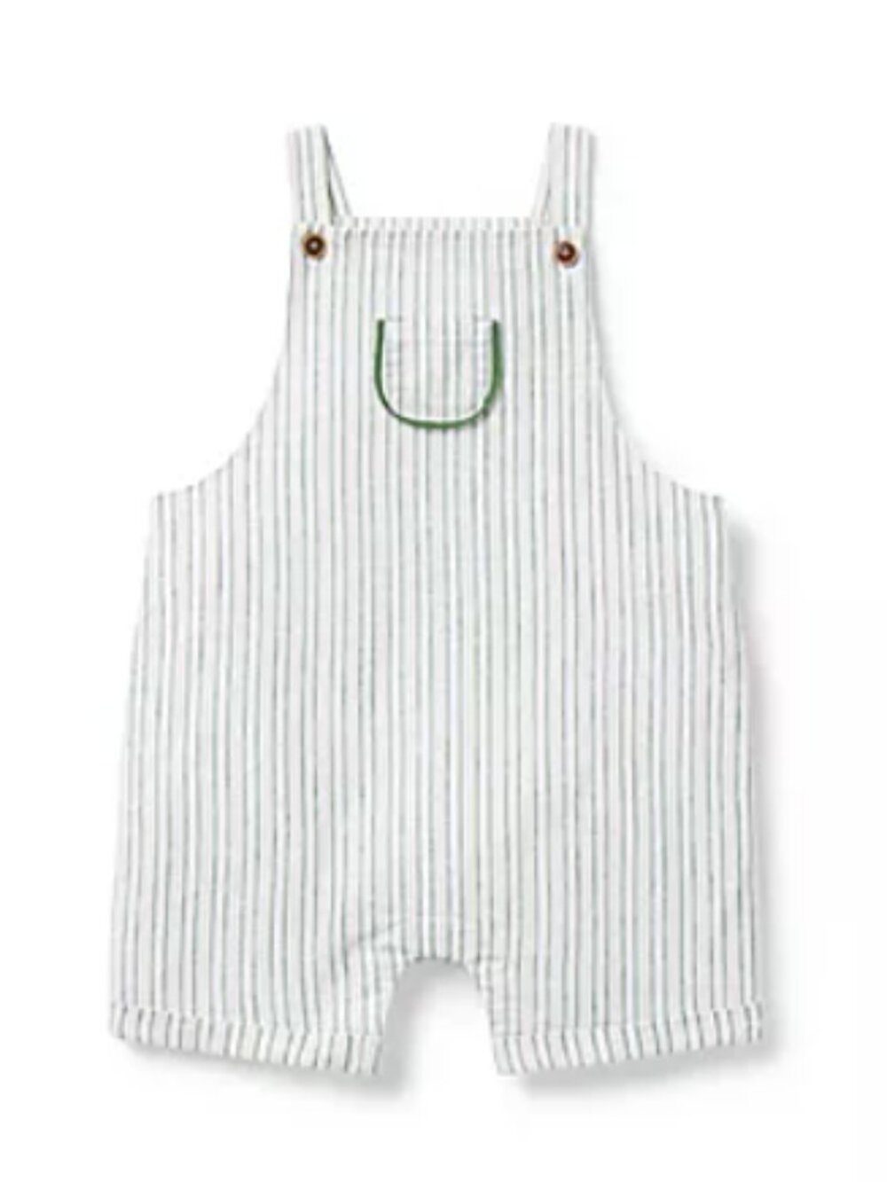 Janie & Jack green/white stripe baby overalls cotton linen patch pocket 6-12 mo